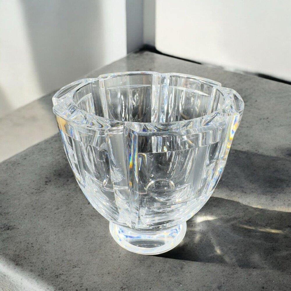 Vintage 1970s ORREFORS Simon Gate Crystal Bowl Signed Clear Footed Dish Bowl